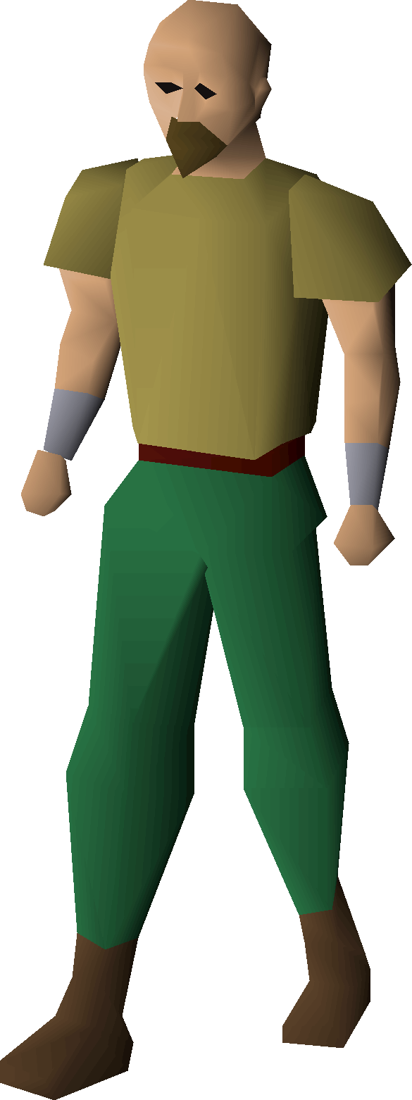 Bald RuneScape starter character, back in plain clothes